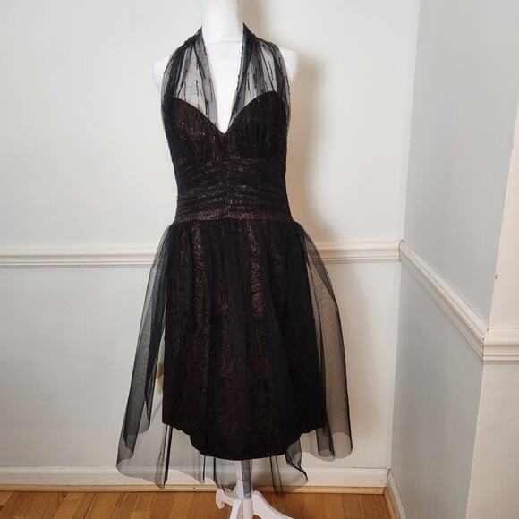 Badgley Mischka Dresses & Skirts - Vtg Y2K Badgley Mischka Dress Size 8 Womens Mesh Beaded WhimsiGoth Fairy Grunge